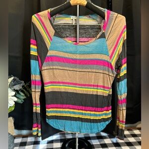 Splendid Striped Long Sleeve Top Raglan Tee X Small XS Made in USA Colorful‎